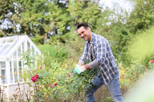 Supervised landscaping site with safety controls in place