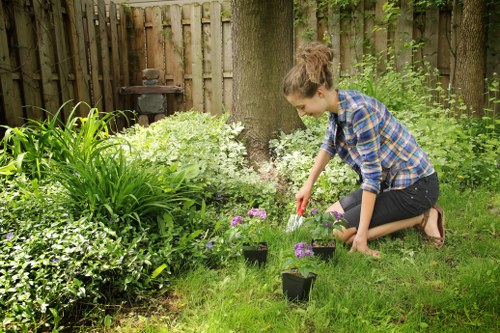 Estimated landscaping costs shown beside a small courtyard garden